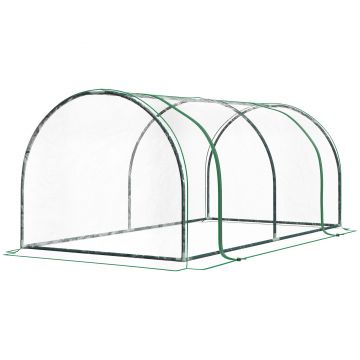 Sera tunel din otel si cu capac din PVC, 200x100x80 cm, transparent si verde Outsunny | Aosom Romania