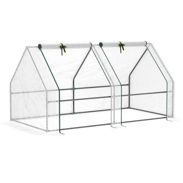 Outsunny Mini Seră Portabilă din PE pentru Grădină, cu Uși cu Fermoar și Acoperiș pentru Protecție UV/Apă, 180x90x90 cm, Alb | Aosom Romania