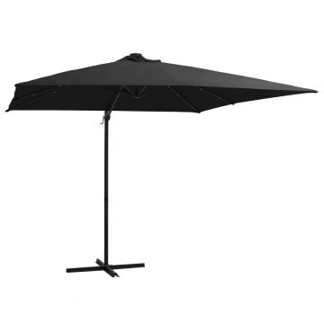 vidaXL Umbrelă în consolă cu LED, stâlp din oțel, negru, 250x250 cm