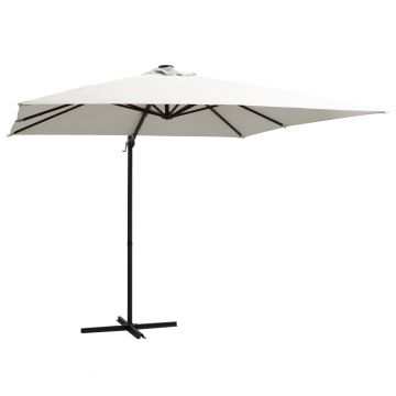 vidaXL Umbrelă în consolă cu LED, stâlp din oțel, nisipiu, 250x250 cm