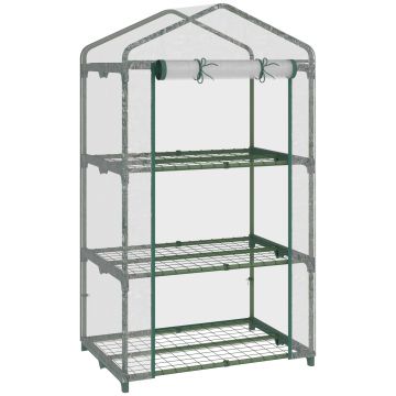 Outsunny Mini-Seră Portabilă cu Înveliș Plastic și Cadru Metalic, 3 Rafturi, Ușă cu Fermoar, 69x49x125 cm, Transparent | Aosom Romania