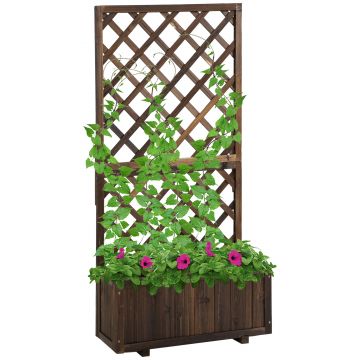 Outsunny Jardinieră de Exterior cu Spalier, Grilaj pentru Plante Cățărătoare și Ghiveci, 72.5x31.5x149.5 cm, Lemn Natural | Aosom Romania