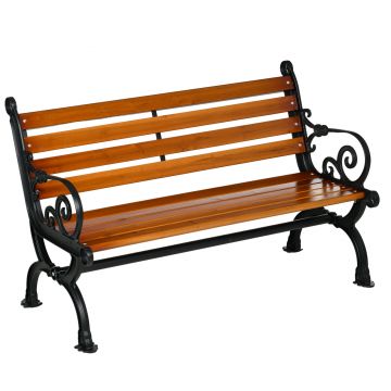 Outsunny Bancă de Exterior cu Cadru din Aluminiu, Scaun cu Două Locuri cu Cotieră Curbată, Șezut și Spătar din Lemn, 120x64x79 cm, Tec | Aosom Romania