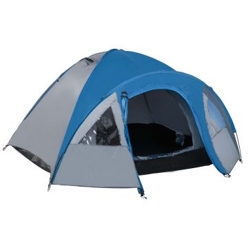 Outsunny Cort de Camping pentru 4 Persoane, cu Spațiu de Depozitare, Albastru, 3x2.50x1.30m | Aosom Romania