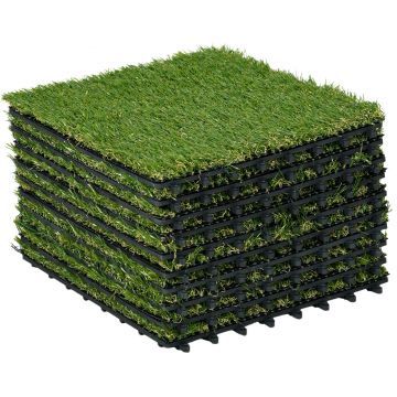 Outsunny Dale pentru Gradina cu Iarba Sintetica 30x30cm 10 Bucati, Gazon Artificial Realist, Verde | Aosom Romania