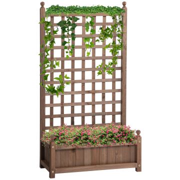 Outsunny Jardinieră Exterior din Lemn cu Suport pentru Plante și Grilaj pentru Plante Cățărătoare 64x28x120cm Maro | Aosom Romania