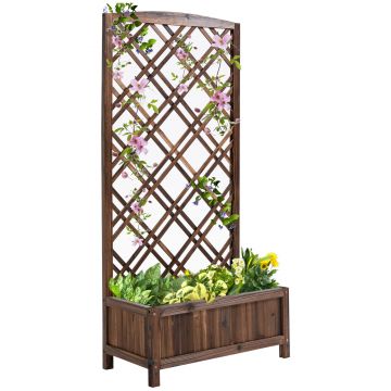 Outsunny Jardinieră pentru Exterior din Lemn, Jardinieră cu Spalier pentru Plante Agățătoare, 60x30x122.5 cm, Maro | Aosom Romania