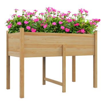 Outsunny Pat de Gradina Inaltat din Lemn 115x55x80cm cu Orificii de Scurgere pentru Legume Flori | Aosom Romania