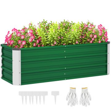 Outsunny Pat de Grădină Ridicat Fără Fund, din Oțel, cu 2 Zone de Cultivare, 125x47x40 cm, Verde | Aosom Romania