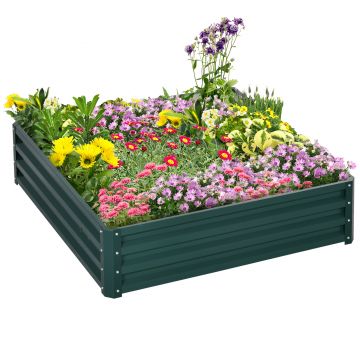 Outsunny Pat de Gradina Suprainaltat Galvanizat Cadru din Otel pentru Cultivare Legume Flori 120x120x30cm Rezistent la Intemperii | Aosom Romania