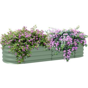 Outsunny Paturi Inaltate Galvanizate pentru Gradina, Cutie Inaltata din Metal cu Margine de Siguranta, pentru Cultivarea Florilor, Ierburilor, Verde