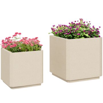 Outsunny Set 2 Jardiniere Înalte de Exterior din MgO, Ghivece de Flori Stivuibile cu Gauri de Drenaj pentru Grădină, Terasă, Balcon | Aosom Romania