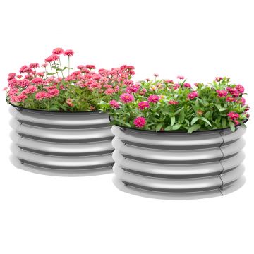 Outsunny Set 2 Paturi Înălțate de Gradină, Jardiniere Exterior cu Margine Protecție, Ideal pentru Flori și Legume, Design Ergonomic | Aosom Romania