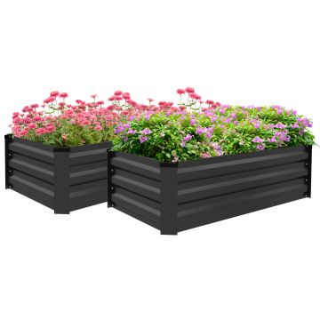 Outsunny Set de 2 Paturi Galvanizate Inaltate pentru Gradina, Cutie de Plantare Inaltata pentru Exterior, Usor de Asamblat, pentru Cultivarea Florilor