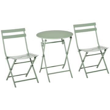 Outsunny Set de Gradina Pliabil de 3 Piese din Otel, 2 Scaune 42x50x81 cm si Masa de Gradina Ø60x71 cm, Verde