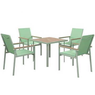 Outsunny Set Mobilier de Gradina 5 Piese, Masa cu Blat de Sticla si Gaura pentru Umbrela, 4 Fotolii Confortabile cu Sezut si Spatar | Aosom Romania