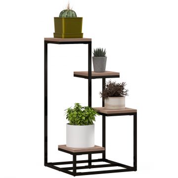 Outsunny Stand de Flori pe 4 Niveluri, Raft de Colt pentru Plante, Suport de Expunere pentru Ghivece, pentru Camera de Zi, Terasa, Balcon, Maro