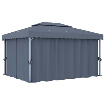 vidaXL Pavilion cu perdea, antracit, 4 x 3 m, aluminiu