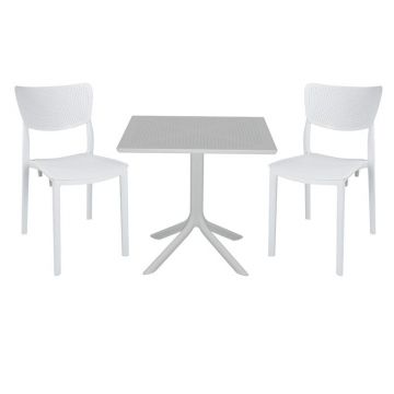Set de gradina masa si scaune Groovy-Ignite set 3 piese plastic alb 80x80x74.5cm