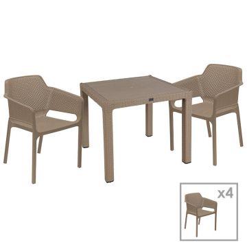 Set de gradina masa si scaune Explore, Integral set 5 piese plastic cappuccino 90x90x73.5 cm