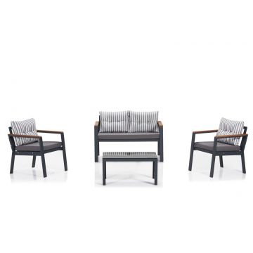 Garden Lounge Set Defne, Alb/Negru