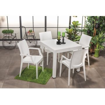 Set masa si scaune de gradina (5 piese) Rattan Lux Alb 52x88x55 cm