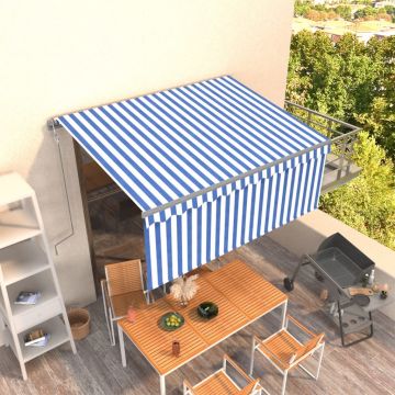 vidaXL Copertină retractabilă automat cu stor, albastru&alb, 3,5x2,5 m