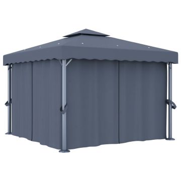 vidaXL Pavilion cu perdea, antracit, 3 x 3 m, aluminiu