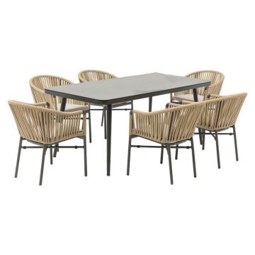 Set de gradina masa si scaune 7 bucati Ecco-Ditte aluminiu antracit-textilena bej 160x90x75cm