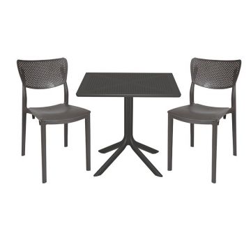 Set de gradina masa si scaune Groovy-Ignite set 3 piese plastic gri inchis 80x80x74.5cm