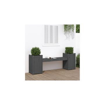 Bancheta cu jardiniere, gri, 180x36x63 cm, lemn masiv de pin