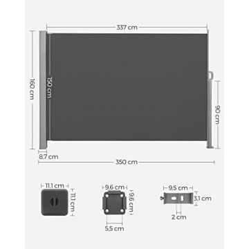 Copertina solara laterala, Songmics, Gri, 160x350 cm