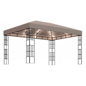 Pavilion cu siruri de lumini LED, gri taupe, 4x3 m