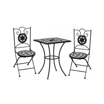 Set de bistro mozaic, 3 piese, negru cu alb, mozaic ceramic, 279414