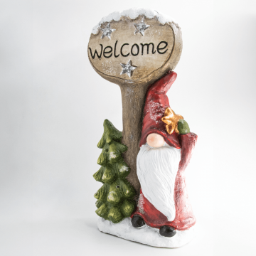 Decoratiune gnom Welcome, iluminare LED, 45.5 cm