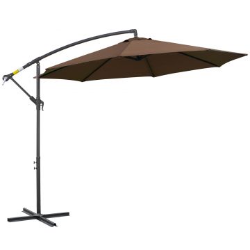 Outsunny Umbrelă Exterioară cu Manivelă, din Oțel și Poliester Rezistent la UV, Ø295x245 cm, Alb Crem | Aosom Romania