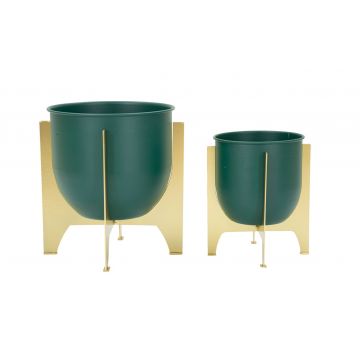 Set 2 ghivece Grent, Mauro Ferretti, 24.5x24.5x26 cm, fier, verde/auriu