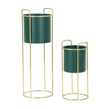 Set 2 ghivece Grent Slim, Mauro Ferretti, 24x24x70 cm, fier, verde/auriu