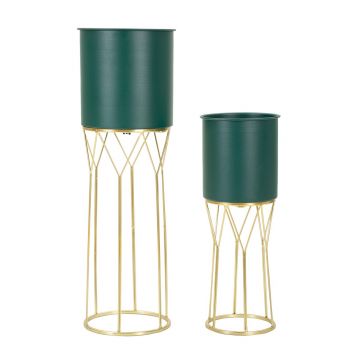 Set 2 ghivece Grent Stand, Mauro Ferretti, 23x23x70 cm, fier, verde/auriu