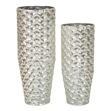 Set 2 ghivece / vase decorative Silvy, Mauro Ferretti, 37x37x92 cm, fier, argintiu