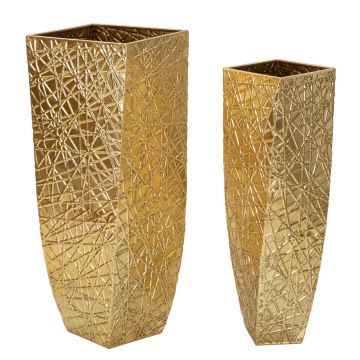 Set 2 ghivece / vase decorative Squer, Mauro Ferretti, 34x34x90 cm, fier, auriu