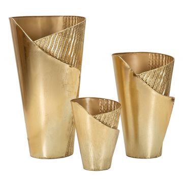 Set 3 ghivece / vase decorative Flosty, Mauro Ferretti, 39x42x75 cm, fier, auriu