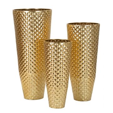 Set 3 ghivece / vase decorative Glotty, Mauro Ferretti, 48x48x110 cm, fier, auriu