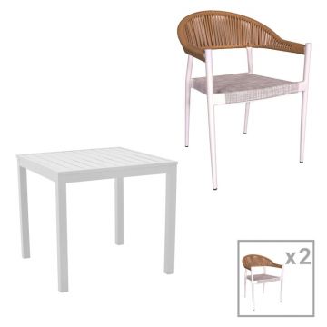 Set de 3 buc masa si scaune de gradina Kliton-Elation aluminiu alb 80x80x74 cm