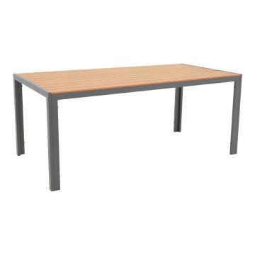 Masa de exterior, Model Nares, culoare natural si antracit, aluminiu si lemn, 180x90x72.5 cm