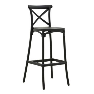 Scaun de bar pentru exterior, Model Crossie, culoare negru, Polipropilena, 44x44x113 cm