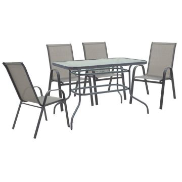 Set de gradina masa si scaune 5 bucati Valor-Calan metal negru-textilena gri inchis 110x60x70cm