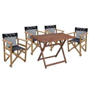 Set de gradina masa si scaune Retto 5 bucati din lemn masiv de fag culoarea nuc-negru 80x60x72cm