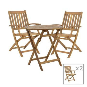 Set masa de gradina si 2 scaune, Model Mobie-Carpuva, culoare natural, lemn masiv de salcam, D70x74 cm