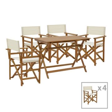 Set masa de gradina si 4 scaune, Model Bistrual-Jaybo, culoare natural, lemn masiv de salcam, 100x65x72 cm